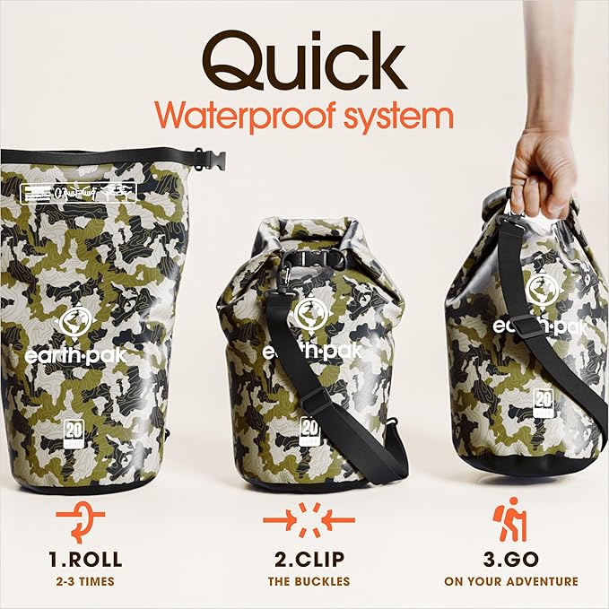 Earth Pak Waterproof Dry Bag - Roll Top Waterproof Backpack Sack Keeps Gear Dry for Kayak with Waterproof Phone Case