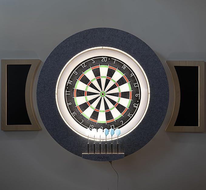 Dart Board Cabinet Set with LED Light; Bristle Dartboard, Built in LED Light, Darts and Chalkboards
