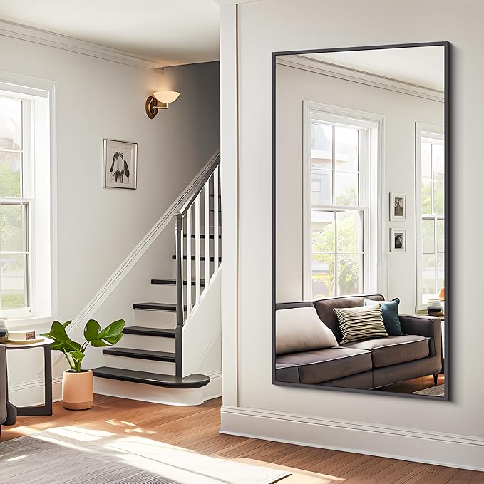 Bathroom Mirror,30x60 inch Large Wall Mirror for Bathroom Wall Mounted Black Rectangle Corner Mirrors,Black Bathroom Mirror for Living Room,Farmhouse,Bedroom Entryway,Horizontal/Vertical