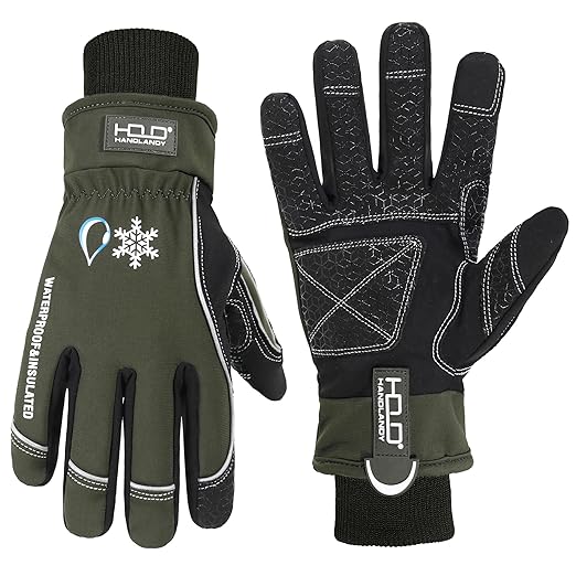 HANDLANDY Winter Insulated Work Gloves, 3M Thinsulate Thermal Water-Resistant Gloves for Men Women Touch Screen, Warm Ski Snowboard Cold Weather Gloves (Army Green, Medium)