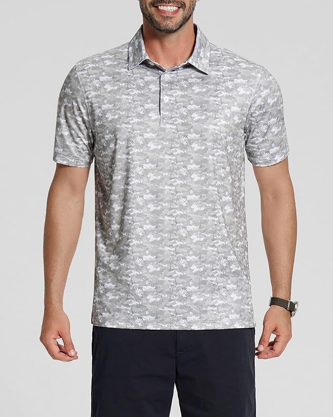 Golf Shirts for Men - Moisture Wicking Short Sleeve Performance Sport Casual Striped Collared Mens Polo Shirt