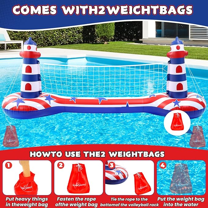 EagleStone Inflatable Pool Float Set with Volleyball Net & Basketball Hoop,2-in-1 Floating Water Games for Kids Adults, Backyard Beach Summer Toys, Heavy-Duty PVC Family Pool Party Essentials