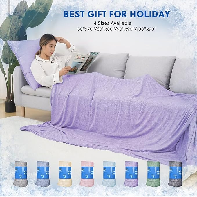 HOMFINE Cooling Blankets for Hot Sleepers - Summer Blanket Thin Lightweight Breathable Soft Double Side Enhanced Cooling for Bed Couch Sofa, Keep Cool for Night Sweats (Purple, 50 x 70 inches)