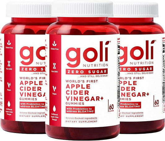 Goli Zero Sugar Apple Cider Vinegar Gummies - Vitamin B12, Probiotics to Address Bloating. No Artificial Sweeteners, No Sugar Alcohols. Vegan, Plant Based, Non-GMO, Gluten-Free & Gelatin Free. (3)