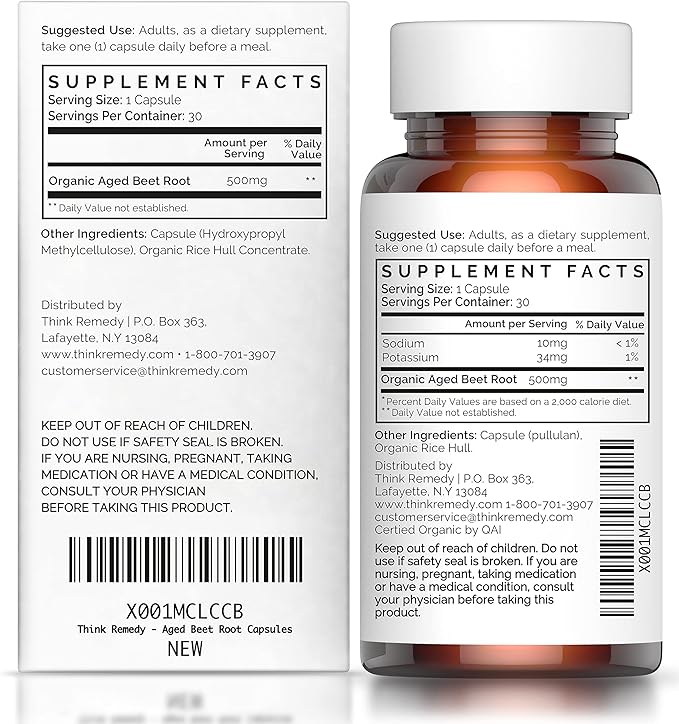 Aged Beet Root Capsules - Beet Pills for Stamina - Organic Beet Root Powder - Nitric Oxide Supplement - Nitrate No Sugar - 30 Capsules - Beet Root Supplement - Super