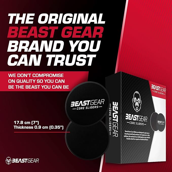 Core Sliders by Beast Gear – Double Sided Gliding Discs for Abdominal Exercises - Carpet and Hard Floors