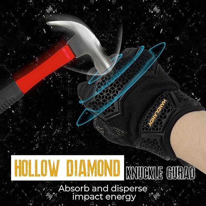 HANDLANDY Fingerless Framer Work Gloves for Men, Utility Grip Paded Gloves for Tactical Shooting Airsoft Hunting Driving (Black- 3 Fingerless, Medium (Pack of 1))