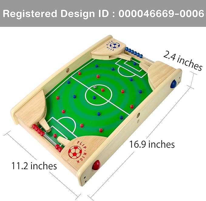 Flipkick: Wooden Tabletop Football/Soccer Pinball Games, Indoor Portable Sport Table Board for Kids and Family