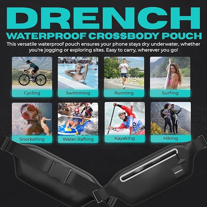 DRENCH Waterproof Waist Pouch with Floating Waterproof Phone Case | Submersible Dry Bag Fanny Pack | Phone Holder for Swimming, Boating, SUP, Snorkeling | IPX8 Floating Phone Pouch Included
