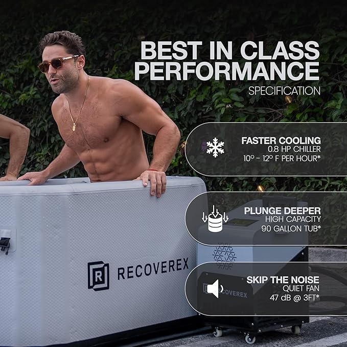 Cold Plunge Tub, 90 Gallon, 0.8 Horsepower – Heavy-Duty Ice Bath Tub for Athletes, Portable Cold Plunge Chiller with Water Treatment Kit, Immersion Therapy, WiFi Control, Backpack & Wheels