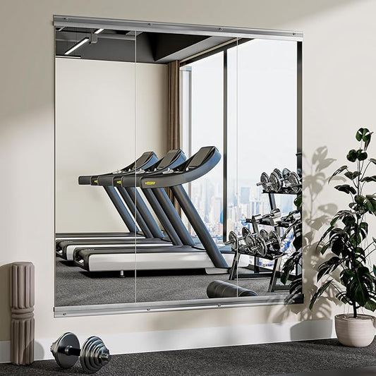 Home Gym Mirror - 3 PCS 16×56 inches, Large Frameless Wall Mounted Full Length Body Mirror for Dancing Studio, Exercise, Fineness, Yoga, Tempered Glass