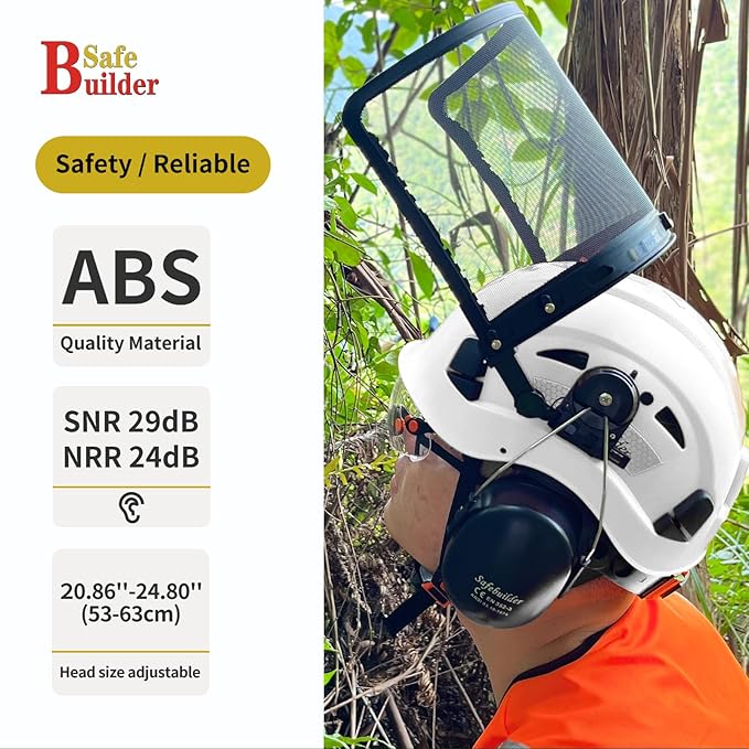Forestry Safety Helmet with Build-in Visor Mesh Face Shield Ear Muffs 4 in 1 Chainsaw Safety Hard Hats