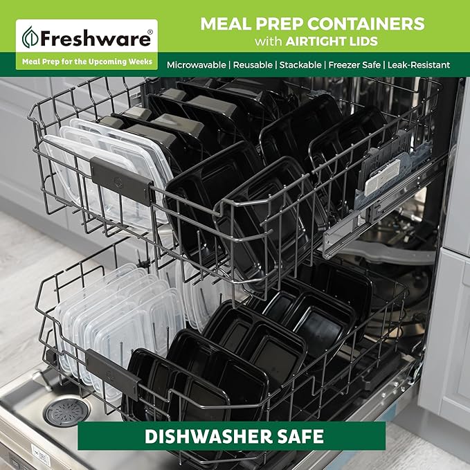 Freshware Meal Prep Containers [50 Count ] 2 Compartment with Lids, Food Storage Containers, Bento Box, BPA Free, Stackable, Microwave/Dishwasher/Freezer Safe (28 oz)