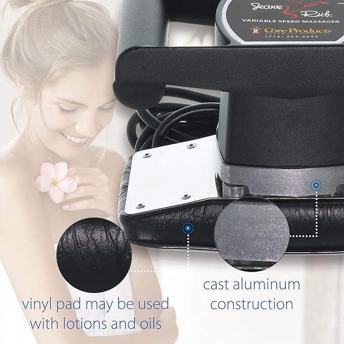 Core Products Jeanie Rub Massager Deluxe Package - Variable Speed Electric Massager for Deep Tissue Pain Relief, Full Body Massage, Back & Shoulder Massager w Fleece Pad Cover & Trigger Point