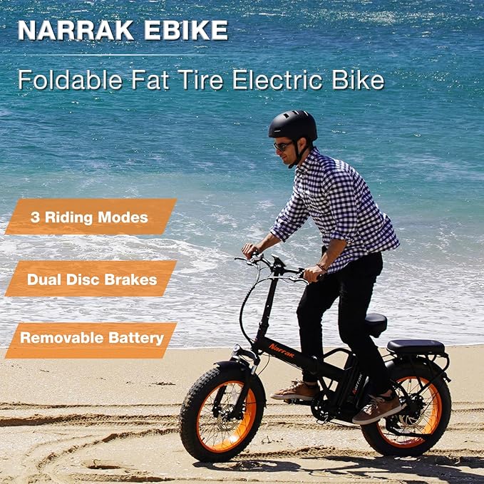 Fat Tire Folding Electric Bike, 48V & 624Wh Lithium Removable Battery, Peak 1100W Brushless Motor, Max Speed 28Mph, M5 Large LCD Display, Suspension, Step-Over/Thru Frame