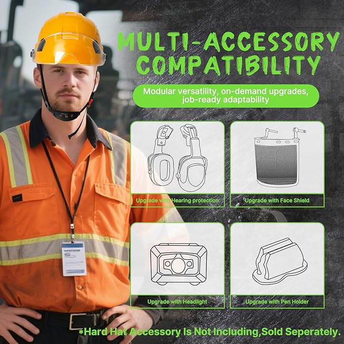 AOLAMEGS Construction Yellow Hard Hats - ANSI Z89.1 Class C Approved Adjustable Vented Hard Hat with Clear Visor for Men Women 6-Point Suspension ABS Safety Helmet for Outdoor Height Work