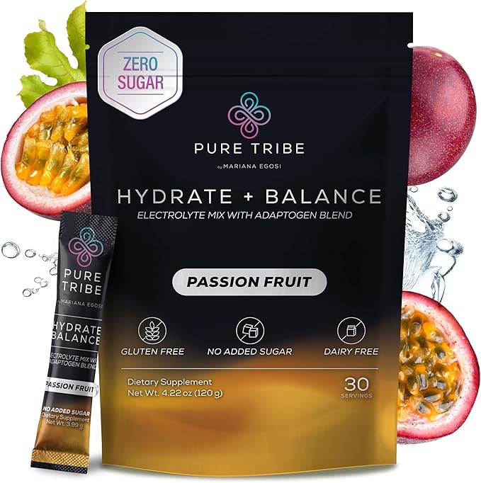 Electrolytes Powder Packets - Sugar Free Hydration Powder Drink Mix Loaded with 6 B Vitamins & Minerals - Energy Drink for Muscle and Mood Support - Passion Fruit Flavor - 30 Servings