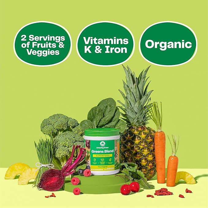 Amazing Grass Greens Superfood Powder: Greens Powder with Digestive Enzymes & Probiotics, Organic Spirulina, Chlorella, and Beet Root Powder, Chocolate, 60 Servings