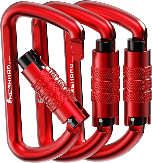FresKaro 3inch 12kN-2698lbs Auto Locking Carabiner Clips, Solid D Shape, Heavy Duty 7075 Aluminum, Lightweight 1.09oz, Rust Proof, for Hammock, Hiking, Dog Leash, Keychain etc., Multi-Colors