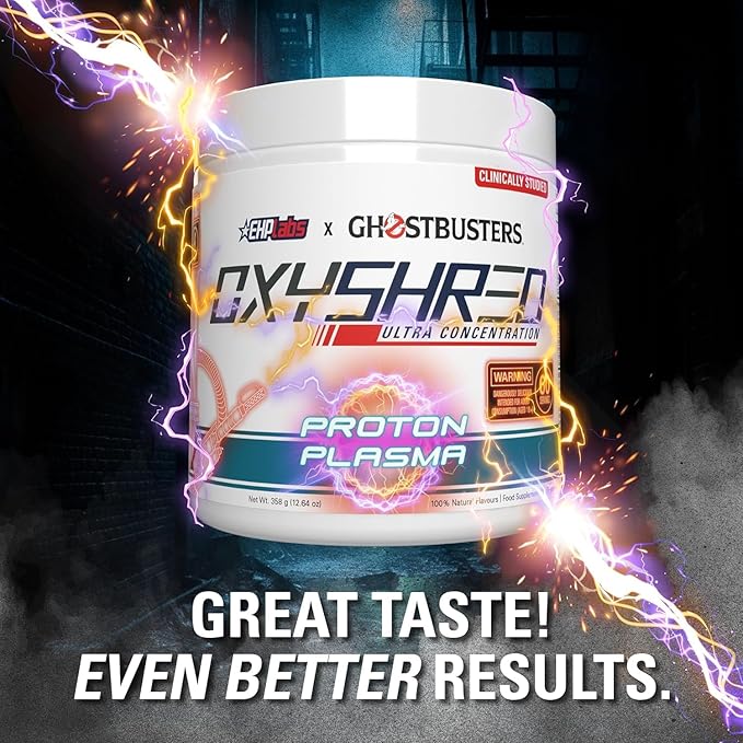EHP Labs x Ghostbusters OxyShred Pre Workout Powder & Shredding Supplement - Preworkout Powder with Acetyl L Carnitine, Energy Boost Drink - Proton Plasma, 60 Servings