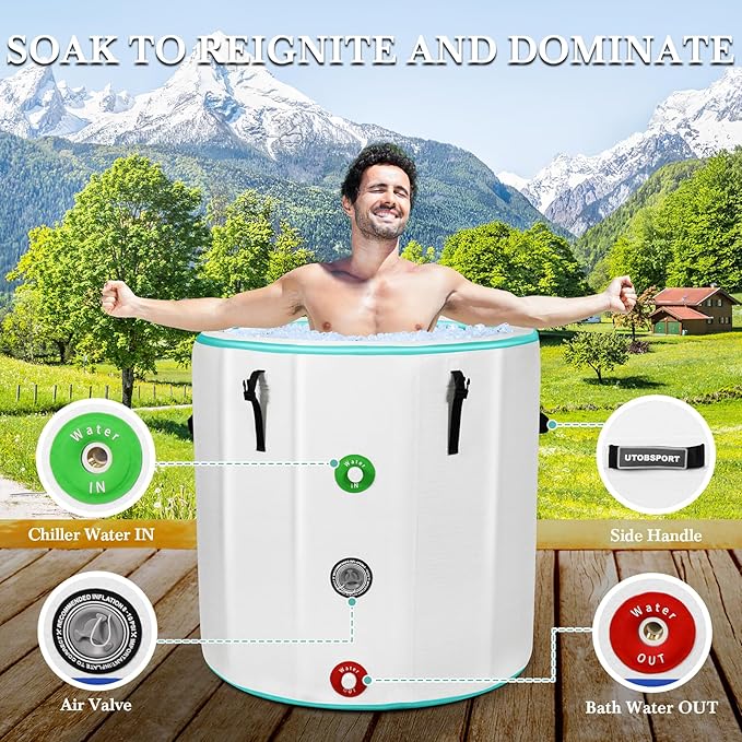 Inflatable Ice Bath Tub Cold Plunge Pod for Athletes Recovery BathTub with Lid, Water Chiller Compatible - Outdoor & Indoor, Circle L -126 Gallons/Outside Size 36"x36"x39" Mint Green