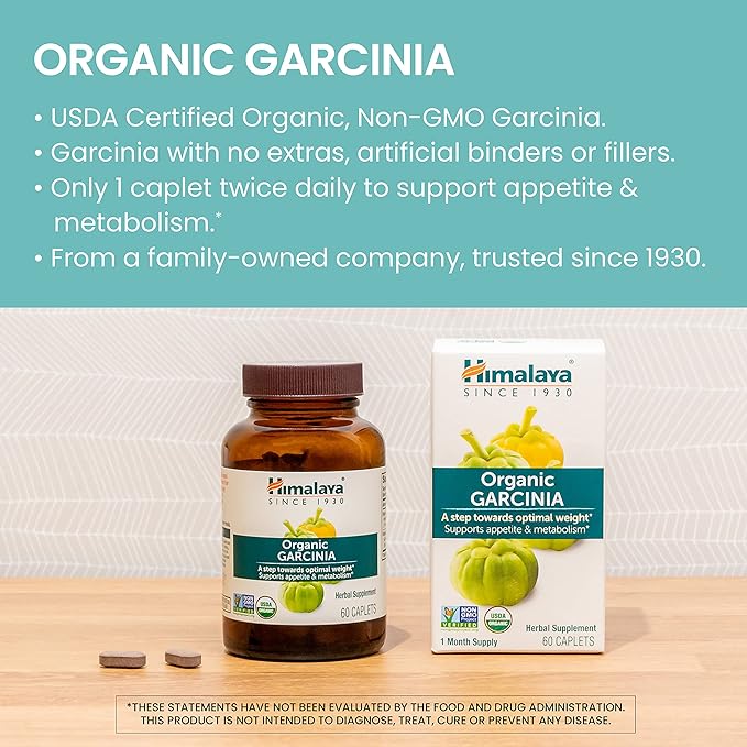 Himalaya Organic Garcinia Cambogia Herbal Supplement, Appetite Support, Lipid Metabolism, Weight Support, USDA Organic, Non-GMO, Vegan, 600 mg, 120 Plant-Based Caplets