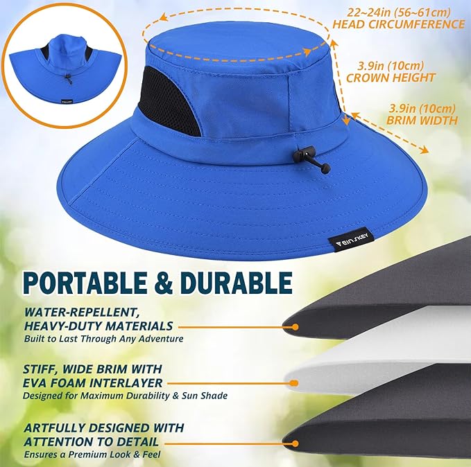 EINSKEY Wide Brim Sun Hat, UPF 50+ UV Protection Waterproof Packable Bucket Hat for Men & Women, Fishing Hiking Beach Garden