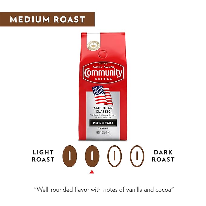 Community Coffee American Classic, 72 Ounces Ground Coffee, Medium Roast, 12 Ounce Bag (Pack of 6)