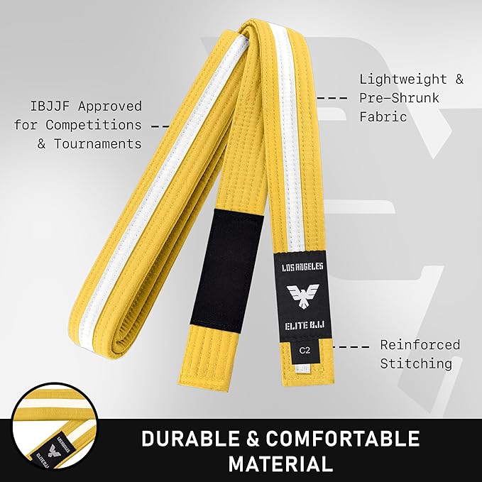Elite Sports Kids Brazilian Jiu Jitsu Belts Preshurunk Martial Arts Youth BJJ Belts for Girls & Boys with BJJ Ranking Stripes