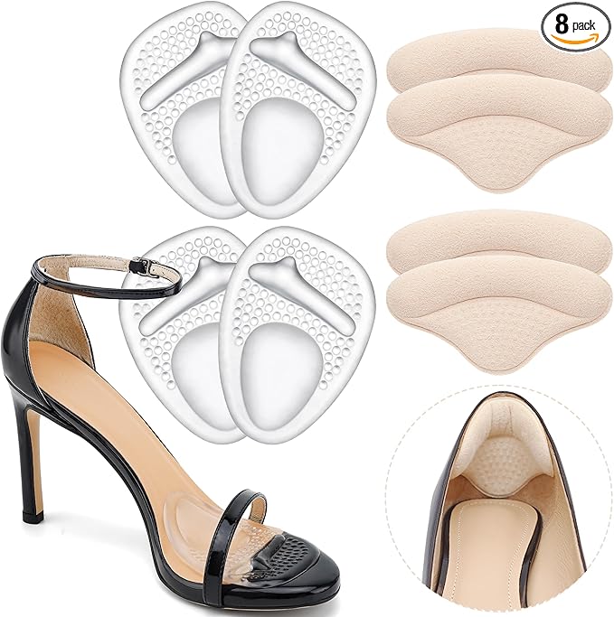 Ball of Foot Cushions and Metatarsal Pads for Women,Heel Cushion Pads, Heel Grips for Heel Pain Relief, Blisters,Friction, Non-Slip Shoe Inserts for Loose Shoes,Shoe Fillers Make Shoes Fit Tighter