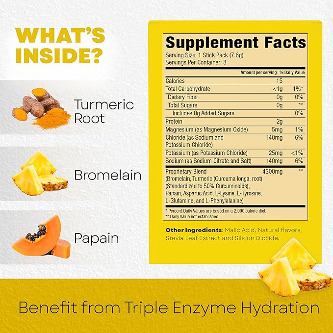 Bala Enzyme Hydration & Sugar-Free Drink Mix - Turmeric, Bromelain, Papain - Immunity, Mobility - Pineapple 0.25oz (30 Count)