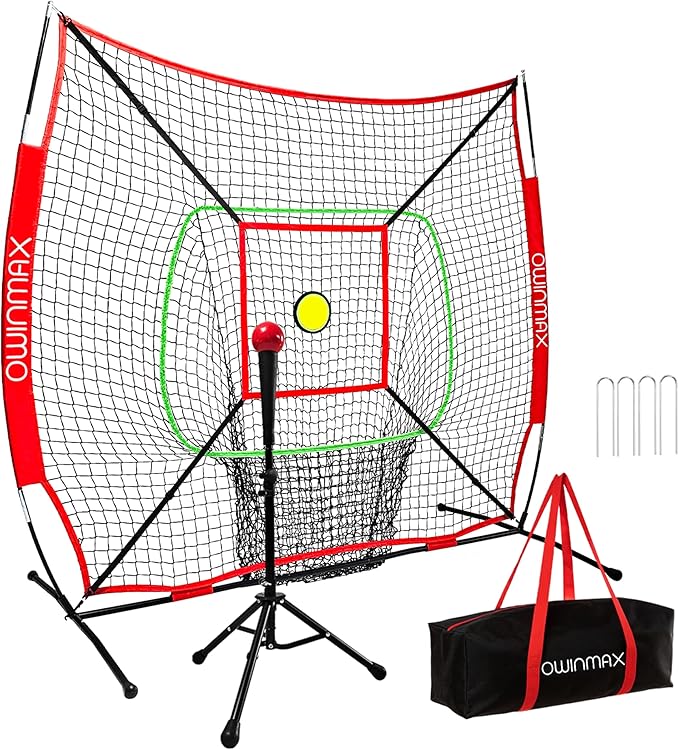 6x6FT Baseball Net, Baseball & Softball Training net with Batting Tee, Strike Zone & Circular Target and Weighted Ball, Portable Design with Compact Storage,Great for Kids
