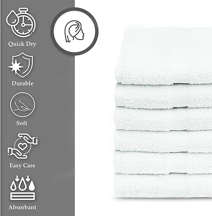 GOLD TEXTILES 12 Pcs New White (20x40 Inches) Cotton Blend Terry Bath Towels Salon/Gym Towels Light Weight Fast Drying