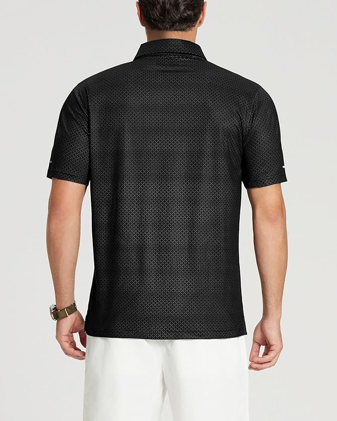 Golf Shirts for Men - Moisture Wicking Short Sleeve Performance Sport Casual Striped Collared Mens Polo Shirt