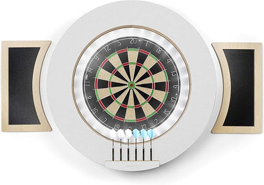 Dart Board Cabinet Set with LED Light; Bristle Dartboard, Built in LED Light, Darts and Chalkboards