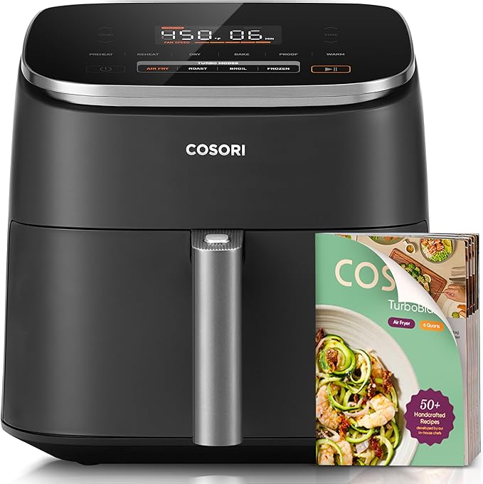 COSORI Air Fryer 9-in-1, Compact & Large 6-Qt, Fast Turbo Modes, 90–450°F Precise Heat for Even Results, Up to 95% Less Oil*, Roast, Bake, Dry, Reheat, Frozen, Broil, Proof, 120V, TurboBlaze, Ceramic