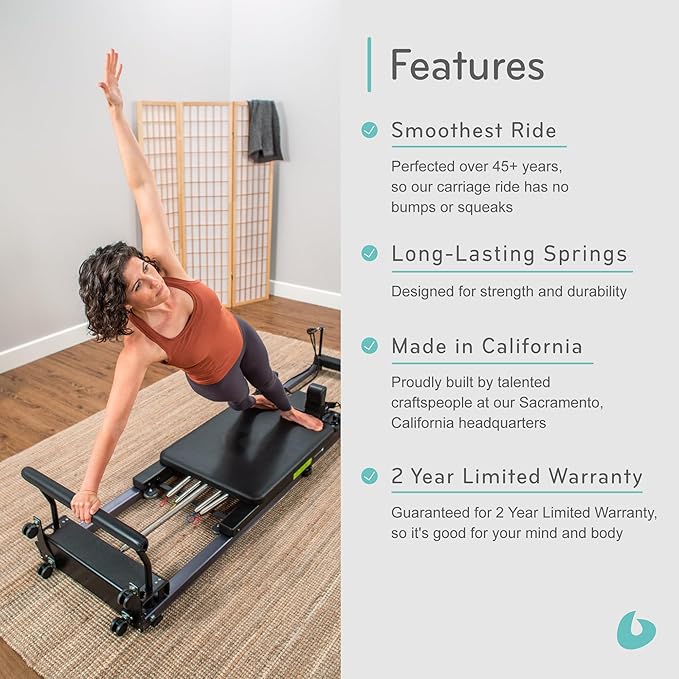 Balanced Body Metro IQ Pilates Reformer with Wheels, Pilates Exercise Equipment, Workout Equipment for Home or Studio, Black Upholstery