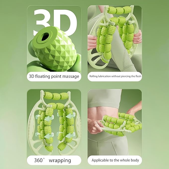 Deep Tissue Massage Roller for Legs Leg Massager Roller Thigh Massager PP 18-Wheel 9.45x10.24x4.33in Pink/Green for Home Fitness Muscle Recovery Men Women (18Wheels,Green)