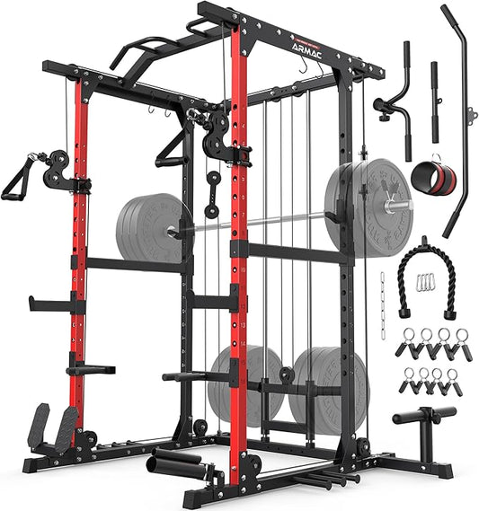 ARMAC Power Cage,1500lbs Multi-Function Power Rack with Adjustable Cable Crossover System and More Training Attachment, Weight Cage for Home Gym