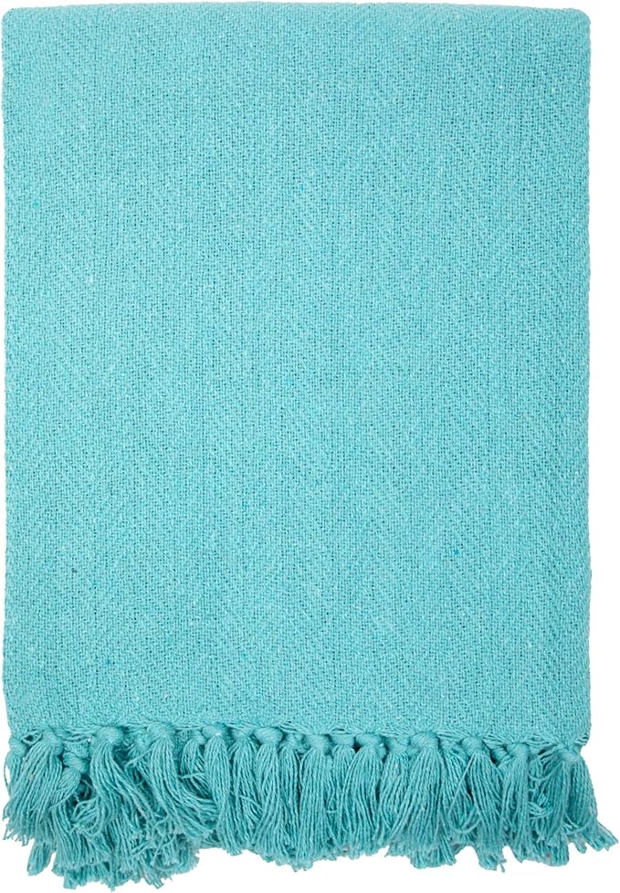 Arkwright Common Ground Bulk Blankets - Pack of 12 - Reversible 100% Cotton All Season Lightweight Couch Bed Throws for Wedding Guests, Travel, and Outdoor Events, 50 x 70 in, Aqua