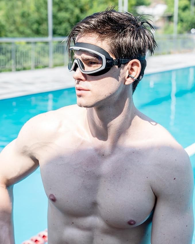 Adult Swimming Goggles,Leak-Proof,Anti-Fog Pool Glasses,Wide View Swim Goggles with Ear Plugs and Nose Clip