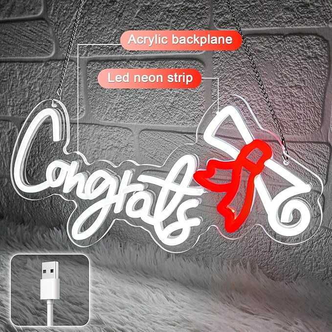 Congrats Graduation Neon Sign - Class of 2025 Graduation Party Decorations,LED Neon Light Up Sign for Photo Backdrop,Graduate Ceremony Wall Decor for High School College Celebration