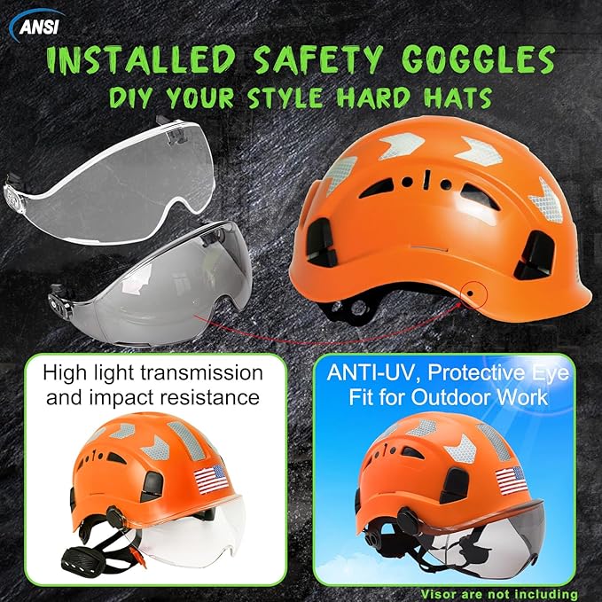 AOLAMEGS Construction Safety Hard Hat - ANSI Z89.1 Type Ι OSHA Approved Safety Helmets with Chin Straps Lightweight Reflective Vented ABS Hard Hats For Men Women Industrial Workwear 6-point Suspension