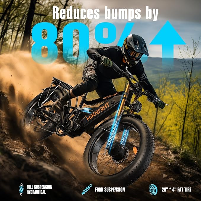 Electric Bike for Adult, 52V 20Ah Peak 3000W Dual Motor 26" Fat Tire Ebike, Max 38Mph & 35-90 Miles Full Suspension, Mountain E Bicycle for Men