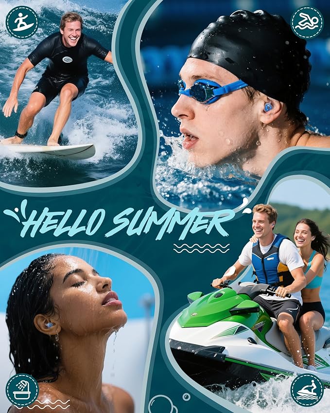 Hearprotek [2 Pairs] Swimmer Ear Plugs,Custom-fit Water Protection Adult Swimming earplugs for Swimmers Pool Shower Bathing and Other Water Sports