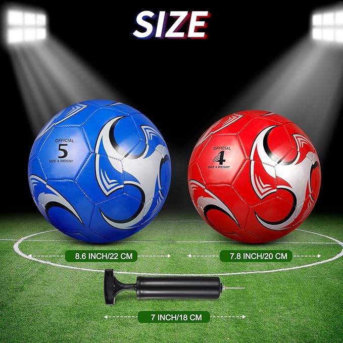 HyDren 4 Pack Soccer Ball with Pump Official Size 4/5 Deflated Soccer Balls Bulk for Outdoor Indoor Practice Training Sport Gift for Kids Boys Teen Youth Adult