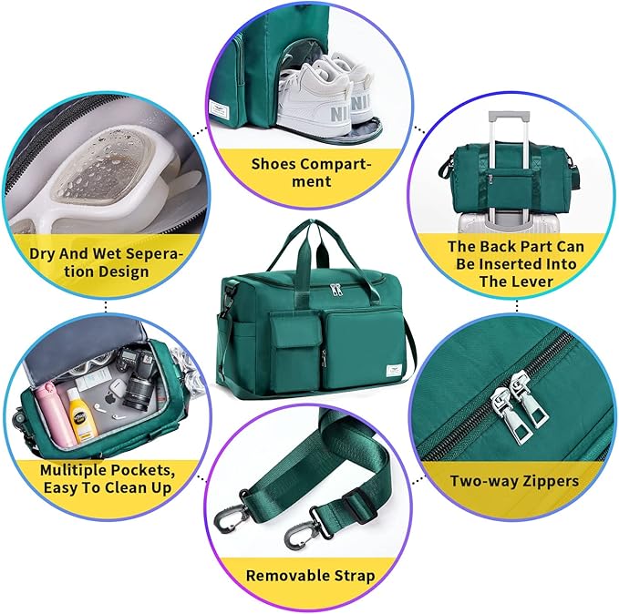 FIORETTO Women's Gym Duffle Bag with Shoes Compartment, 37L Capacity, Ideal for Travel, Gym, Sports, Duffel, Weekender