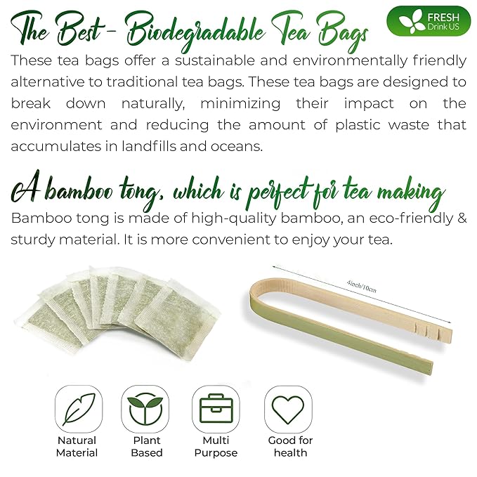 FreshDrinkUS Premium 135 Jasmine Green Tea Bags - 100% Natural & Pure, Made with Natural Material Tea Bags, No Sugar, No Gluten, Vegan