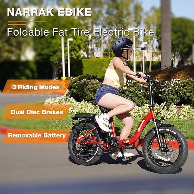 Fat Tire Folding Electric Bike, 48V & 624Wh Lithium Removable Battery, Peak 1100W Brushless Motor, Max Speed 28Mph, M5 Large LCD Display, Suspension, Step-Over/Thru Frame
