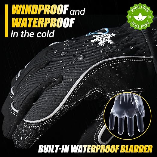 HANDLANDY Waterproof Insulated Work Gloves, 3M Thinsulate Thermal Winter Gloves for Men Women Touch Screen, Warm Ski Snowboard Cold Weather Gloves (Black, XX-Large)